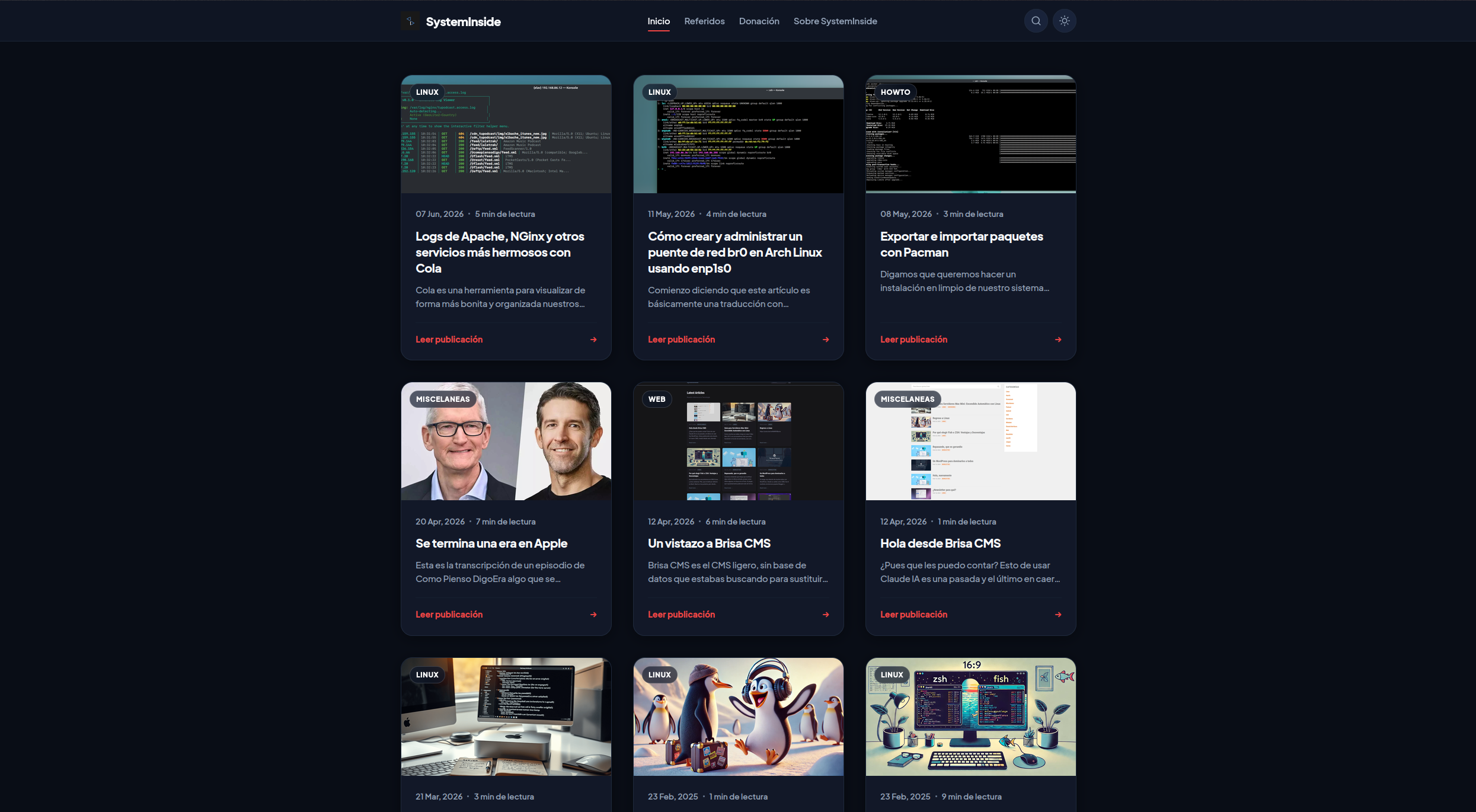 Portal público de KutBlog con tema SystemInside